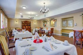 Dining space with chef-prepared food in a retirement community